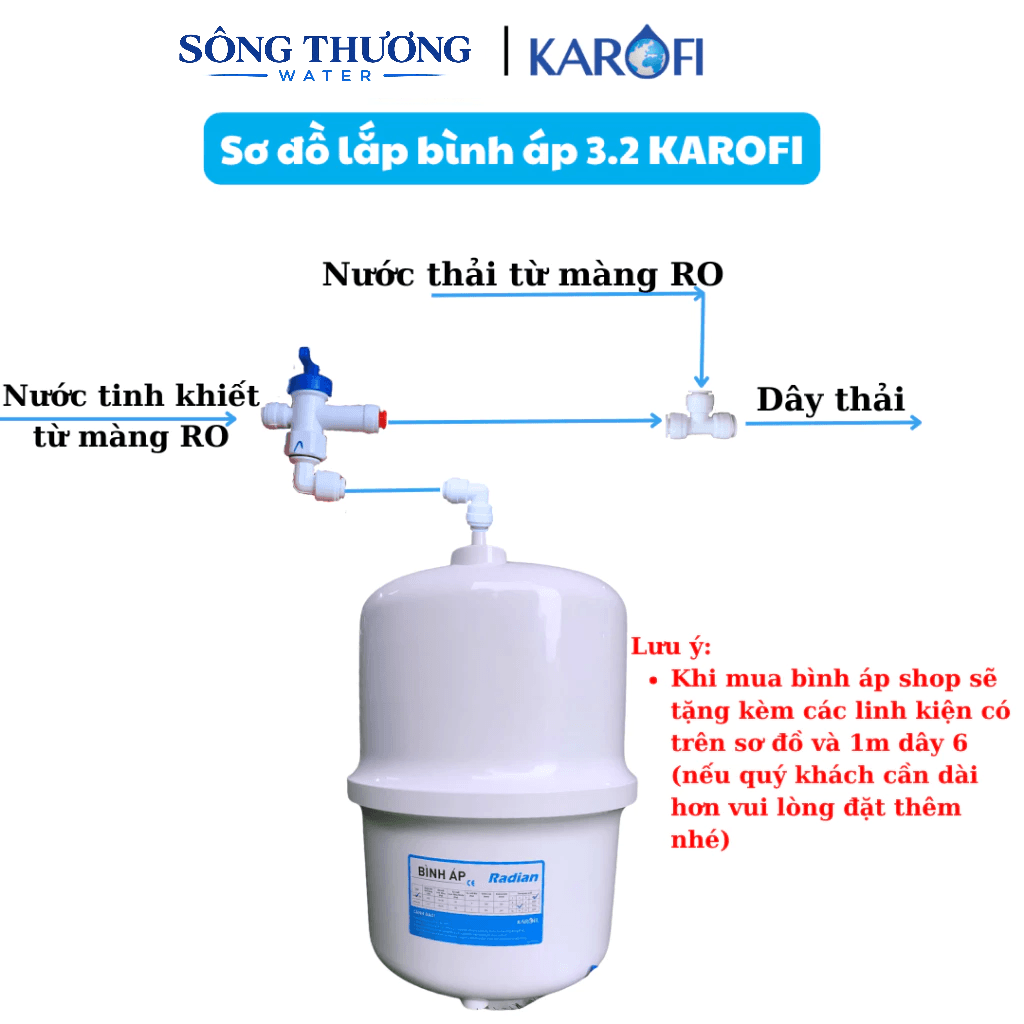 Bình Áp 3.2G và 4.0G Karofi Chính Hãng cho máy lọc nước RO Karofi siêu bền tặng kèm van chống nổ