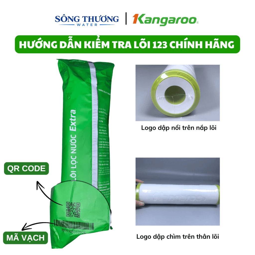 Combo 3 lõi lọc thô 123 Kangaroo Extra - hướng dẫn kiểm tra chính hãng