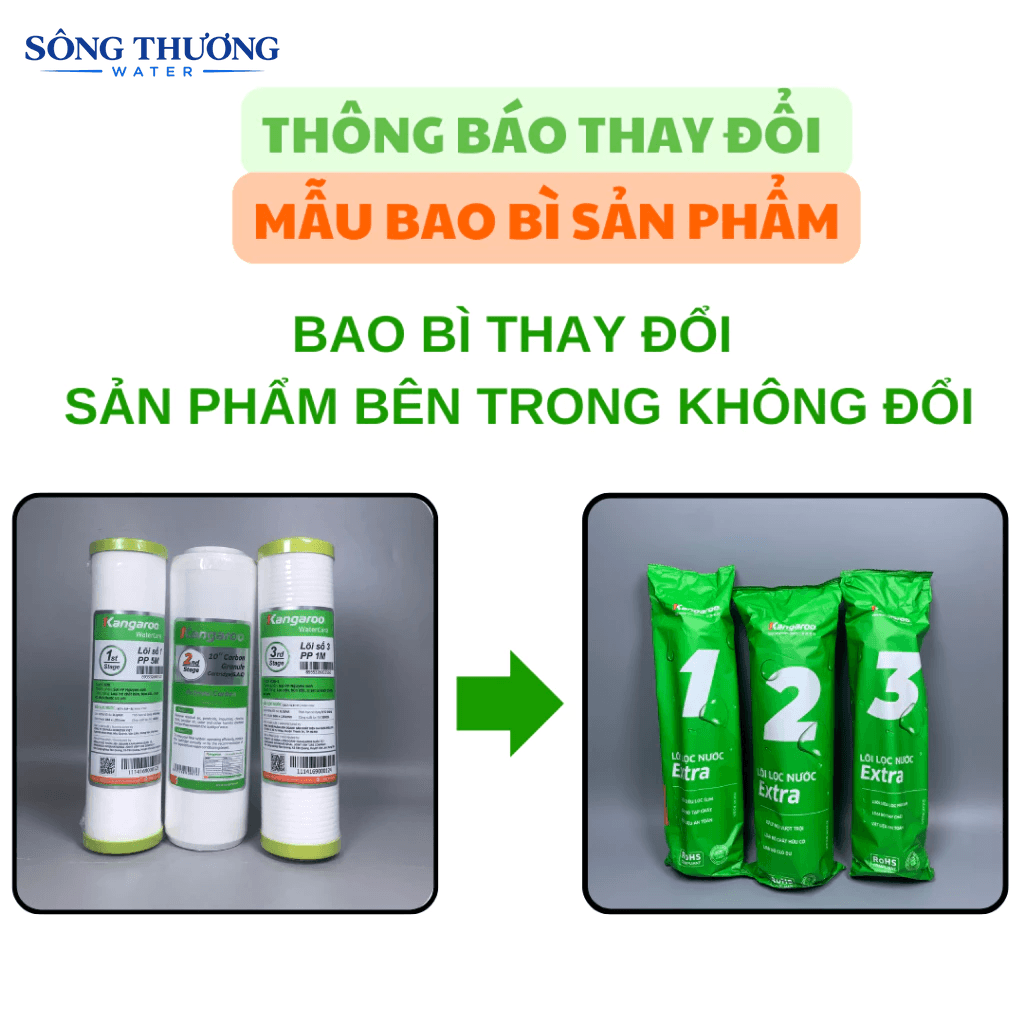 Combo 3 lõi lọc thô 123 Kangaroo Extra - thông báo thay đổi bao bì