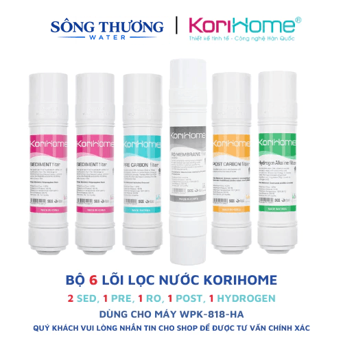 Combo 6 lõi lọc nước Korihome chính hãng dùng cho máy lọc nước Korihome WPK-818 HA (Hydrogen) - ảnh 1