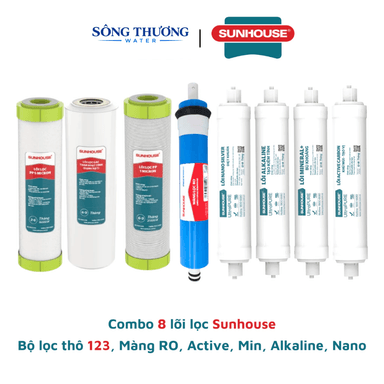 Trọn bộ 8 lõi lọc Sunhouse chính hãng dùng cho máy lọc nước SHA8858K,... (123, RO, Active, Min, Alkaline, Nano) - ảnh 1