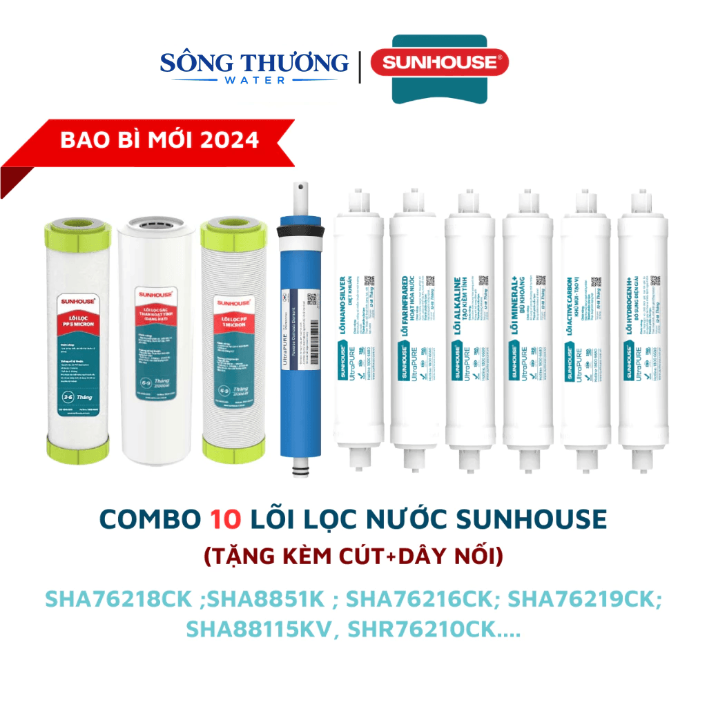 Combo 10 lõi lọc nước cho máy Hydrogen Sha76218ck ;sha8851k ; sha76216ck; sha76219ck; sha88115kv.... lắp được cho máy RO - ảnh 1