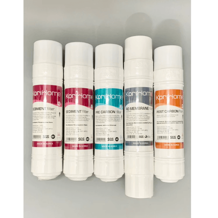 Combo 5 lõi lọc nước Korihome (2 sediment + 1 precarbon+1 postcarbon+1 màng RO) hệ lõi cắm nhanh máy WPK-812, WPK-816 - ảnh 2