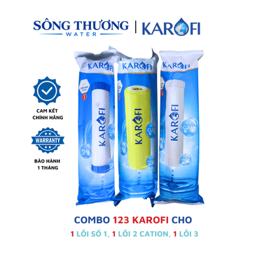 Combo 3 lõi lọc nước Karofi chính hãng: Lõi số 1, Lõi 2 Cation vàng, Lõi số 3