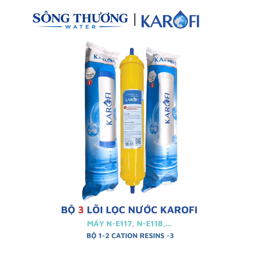 Combo lõi lọc thô 123 Karofi với lõi số 2 Cation Resins T33 chính hãng Dùng cho các máy N-e117, N-e118 - ảnh 1