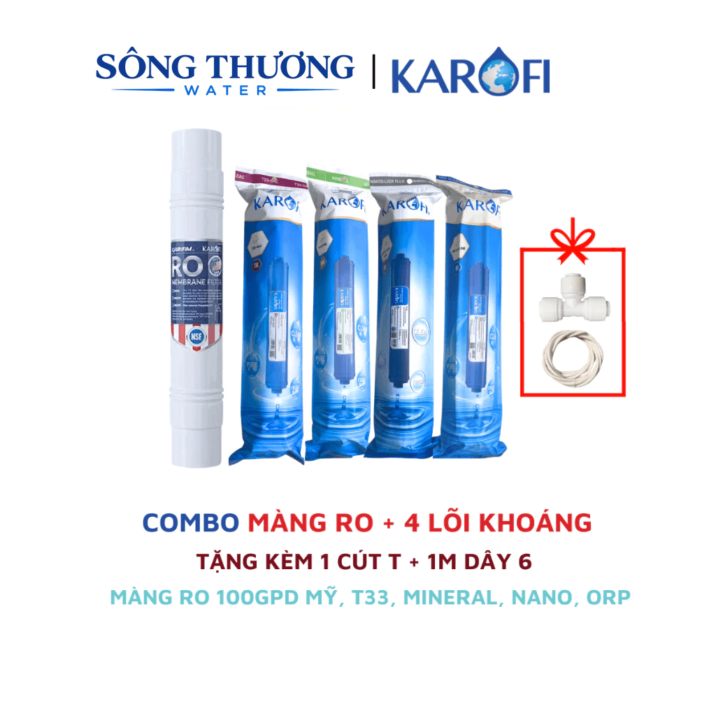 Combo màng RO đúc nguyên khối 100 GPD và 4 lõi chức năng T33, Mineral, Orp, Nano cho máy Karofi - ảnh 2