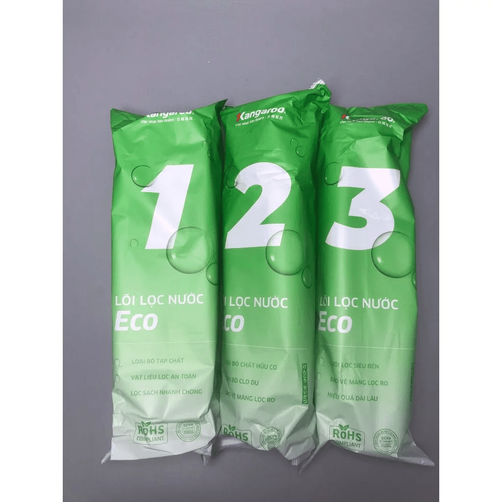 Combo 3 lõi lọc thô số 123 Kangaroo Eco (vỏ mới) lắp được cho máy lọc RO có 3 cốc lọc thô 10 inch - ảnh 2