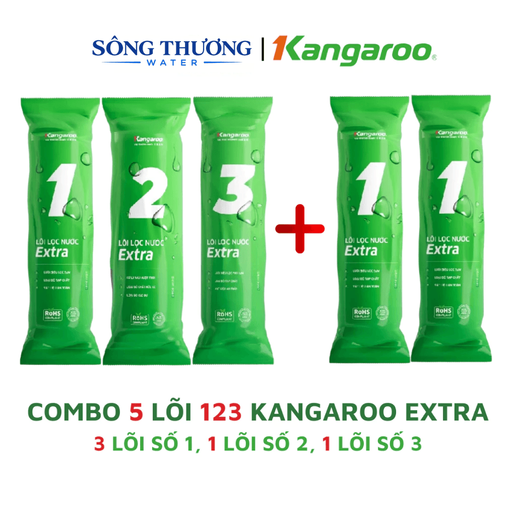 Bộ 5 lõi lọc nước Kangaroo chính hãng dùng cho máy lọc có 3 cốc lọc 10inch (Bộ lọc thô số 1,2,3 và 2 lõi 1) - ảnh 1