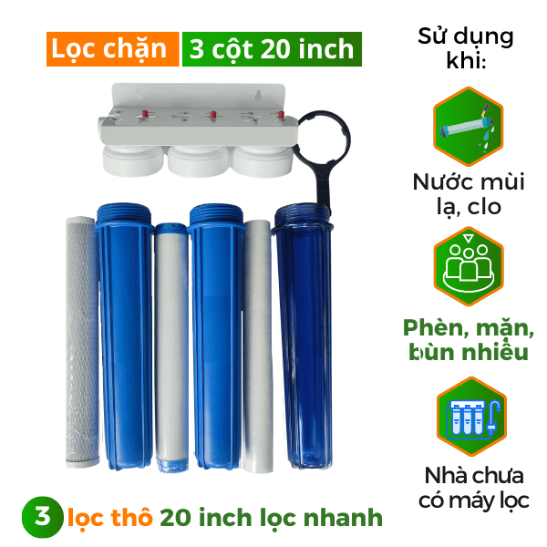 Bộ 3 cốc lọc đầu nguồn 20 inch kèm lõi