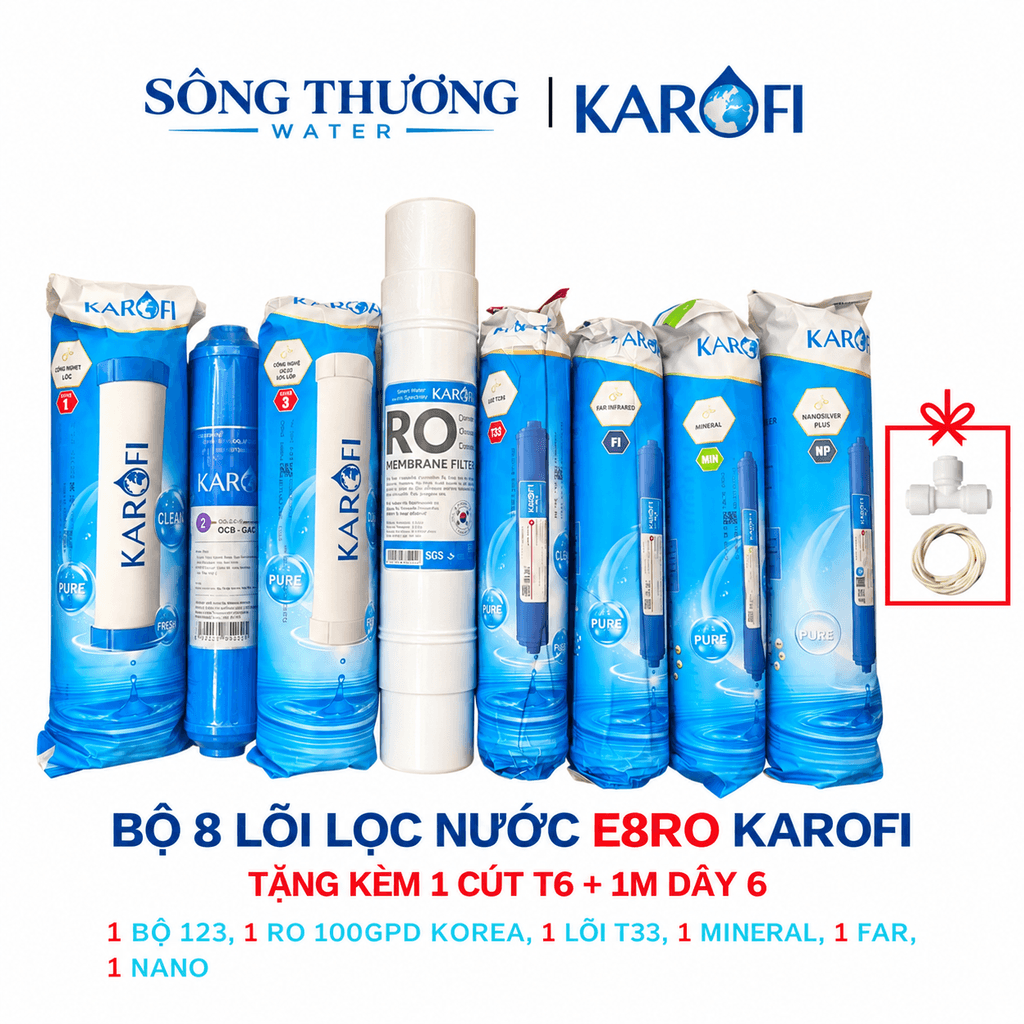 Bộ 8 lõi E8RO Karofi - tặng 1 cút T6 + 1m dây 6